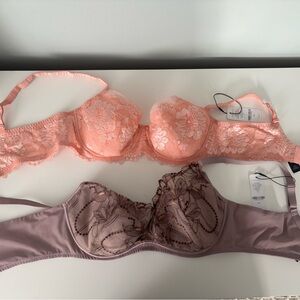 Peach Lace Underwire Bra with Floral Embroidery